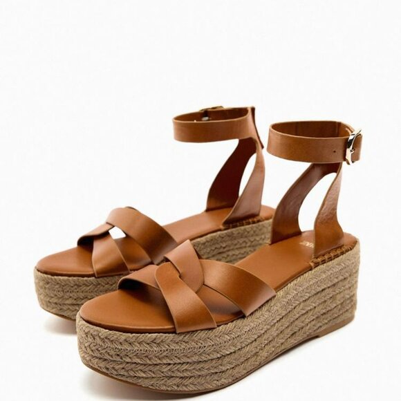 ZARA LEATHER WEDGE SANDALS - Picture 4 of 5